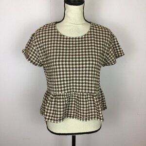 COPY - Madewell Medford Blouse Size M Womans Brown White Textured Gingham Short…